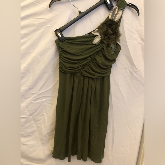 Janette Dresses & Skirts - S Janette Embellished Olive Green One-Shoulder Dress